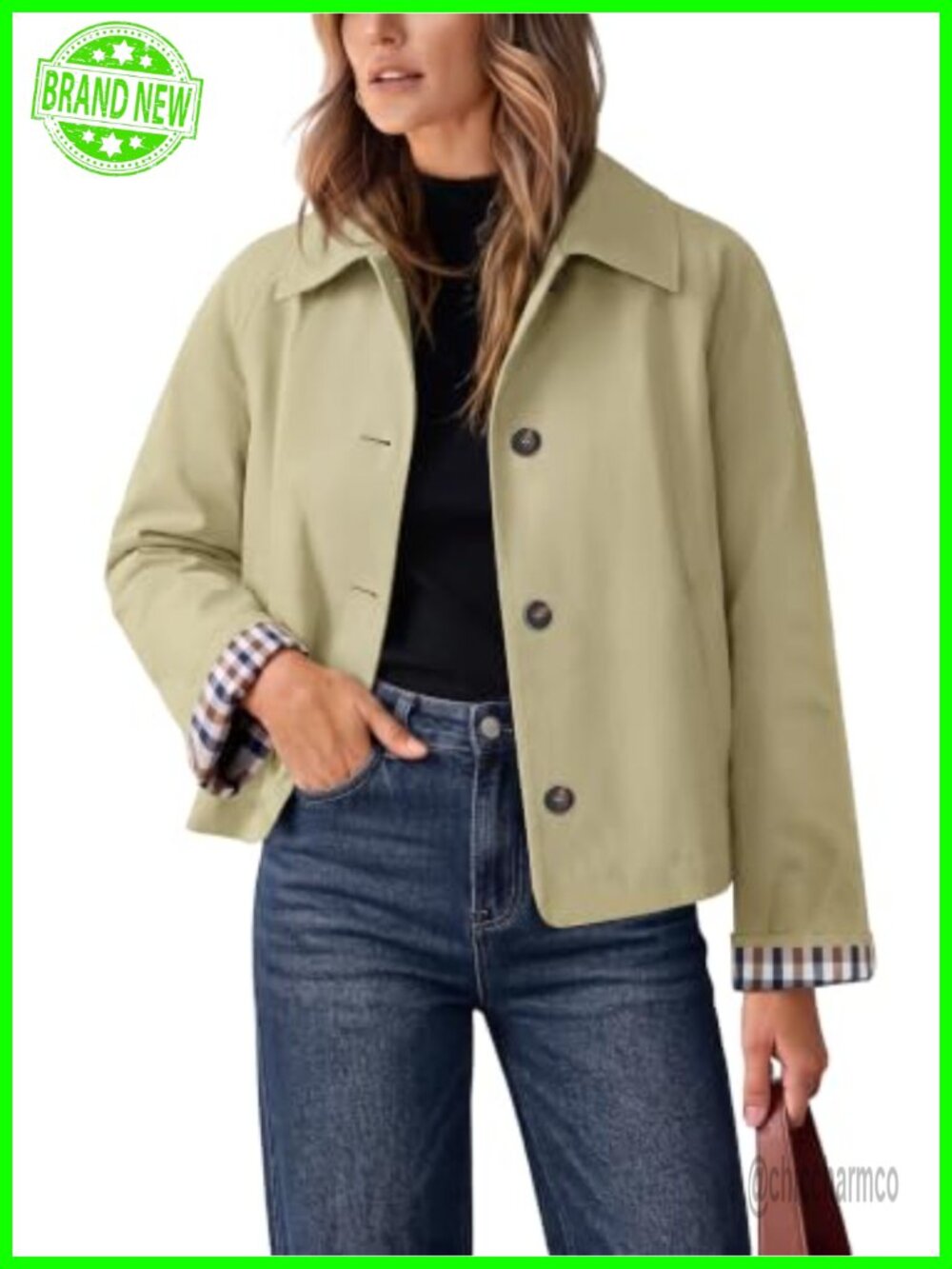 Women Cropped Trench Coat Oversized Lightweight Casual Jacket